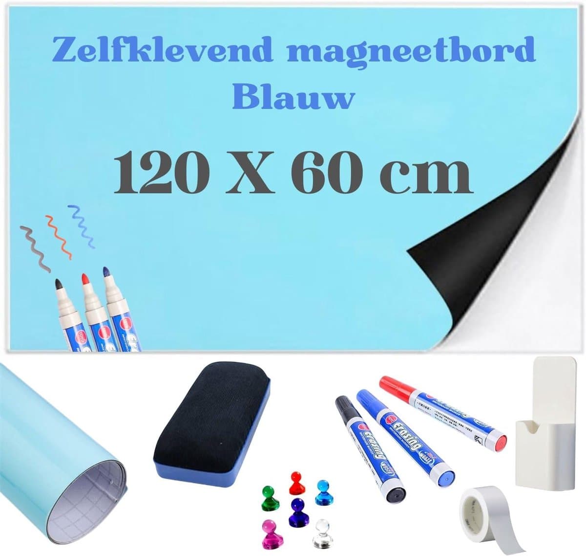 Magnetische Whiteboard Folie – Zelfklevende Whiteboard Sticker voor Muur, Herbruikbare Planner voor Thuis, Kantoor & School (120 x 60 cm Blauw) — afbeelding 1
