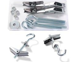4 Sets M6 Wing Spring Hook, Spring Toggle Wing Bolt Hook, Plafond Gipsplaat Montage Haak, met Zeskant Moeren, Ringen, voor Gipsplaat Holle Wanden Hangende Planten Bevestiging