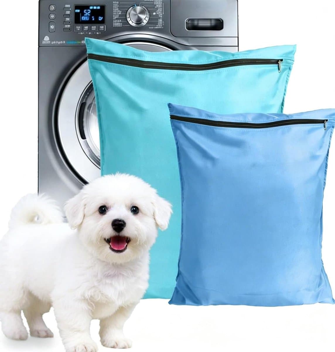 Waszak voor huisdieren met rits, voorkomt blokkering van de wasmachine, ideaal voor honden en katten, beschermt kleding en speelgoed — afbeelding 1