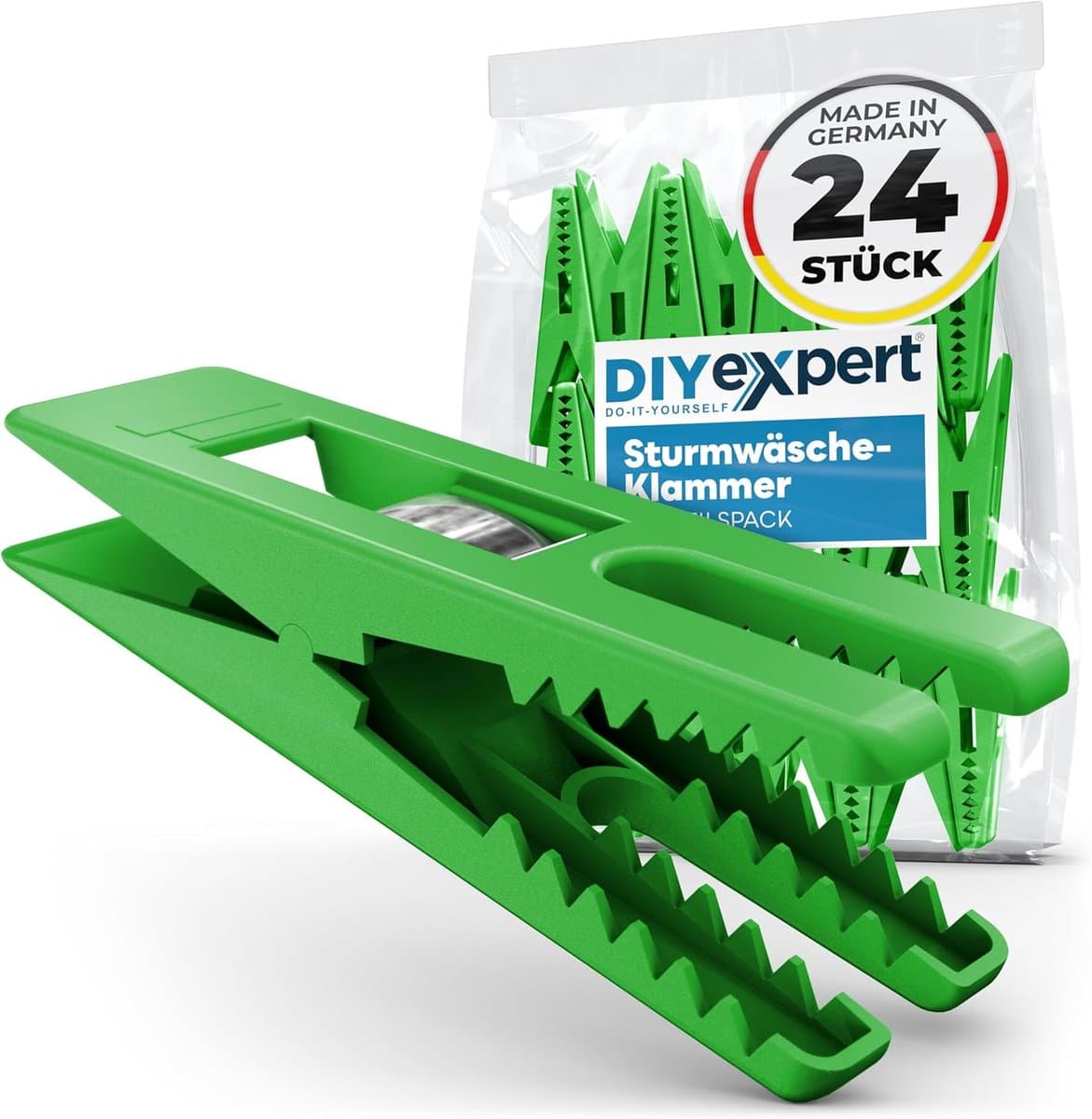 SnelShoppen - 24 x Kledingknijpers Storm 70 x 20 mm, Multifunctionele Klemmen - Sterke Grip, Made in Germany, Groen, Voor Was, Koken, Tuin en Creatief — afbeelding 1