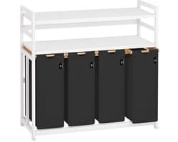 Wasmand 200 l - 4 vakken - bamboe - met 2 planken voor optimale organisatie - ShopVlot