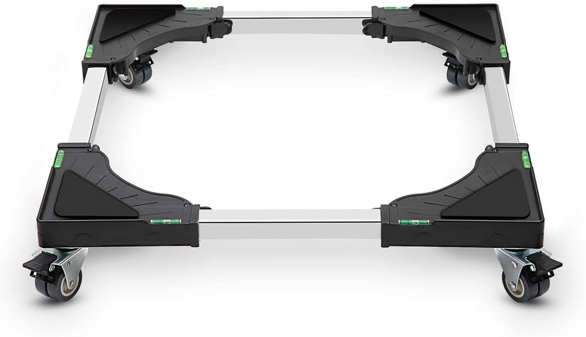 B D WEIBIDA wasmachineonderstel met 4 vergrendelbare wielen, draaglast 200KG wasmachineonderstel, verstelbare breedte 40-62cm, hoogte 11cm Onderkast voor wasmachines, koelkast, zwart — afbeelding 1