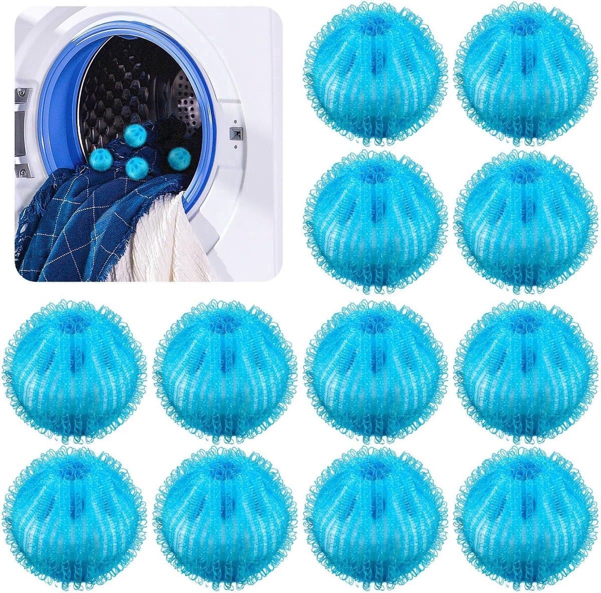 TEKROA®12 -pack - Herbruikbare wasballen - Verwijdert haar en vlekken - Wasmachine / Wasgoed Huisdierhaarvanger - en hondenhaar uit kleding - 5 cm diameter - Blauw — afbeelding 1