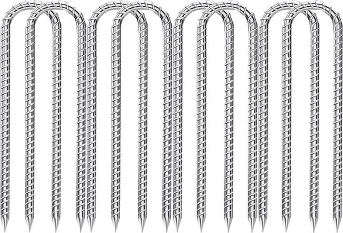 Grondanker U-vormig 30 cm - Verzinkt Staal - Tentharingen - Grondpennen - Grondankers - 8 Stuks - Tentharing — afbeelding 1
