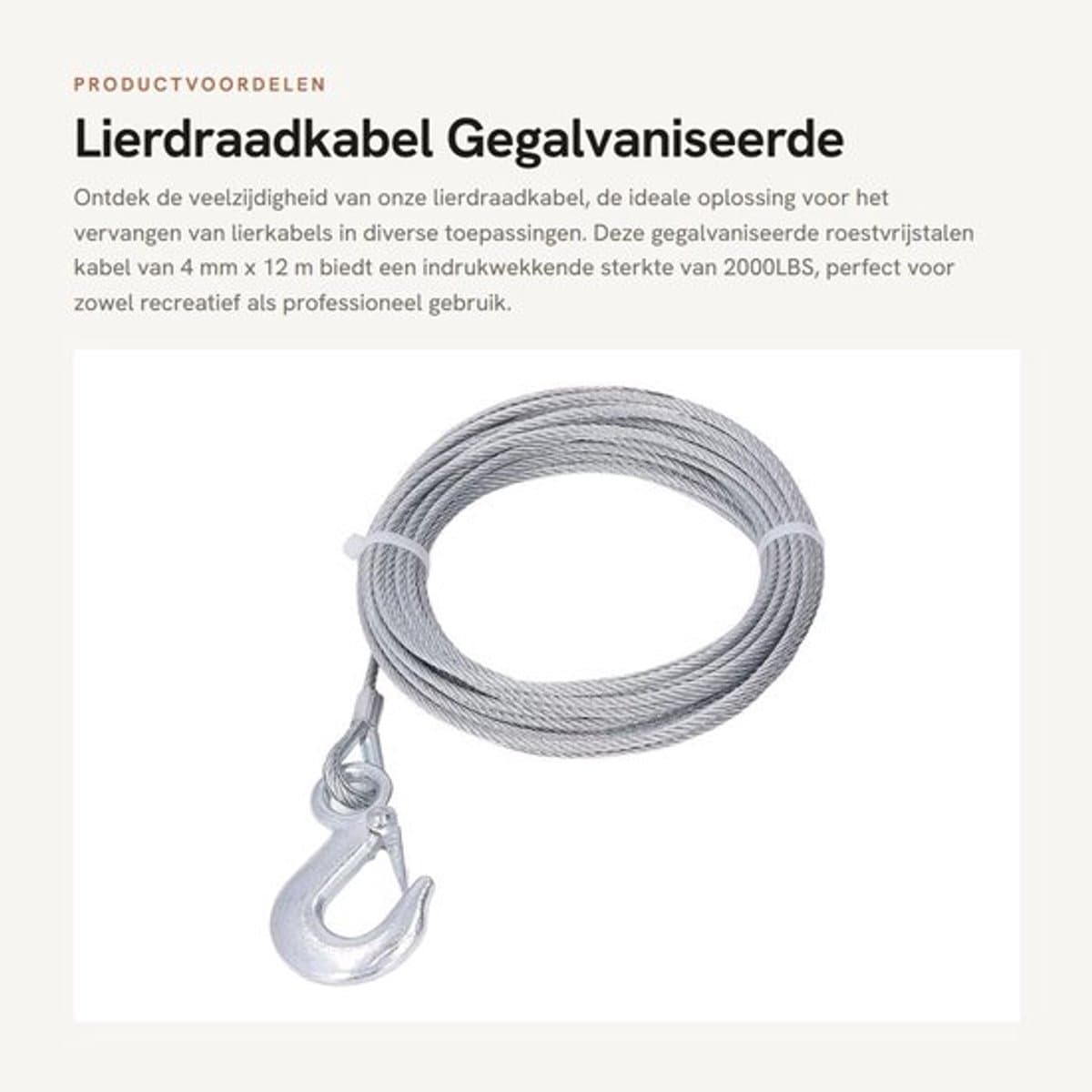 Lierdraadkabel Gegalvaniseerd - Roestvrij Staal - 4 Mm X 12 M - 2000LBS Sterkte - Lierkabel Vervanging - Zelfsluitende Haak - Trekkabel — afbeelding 1
