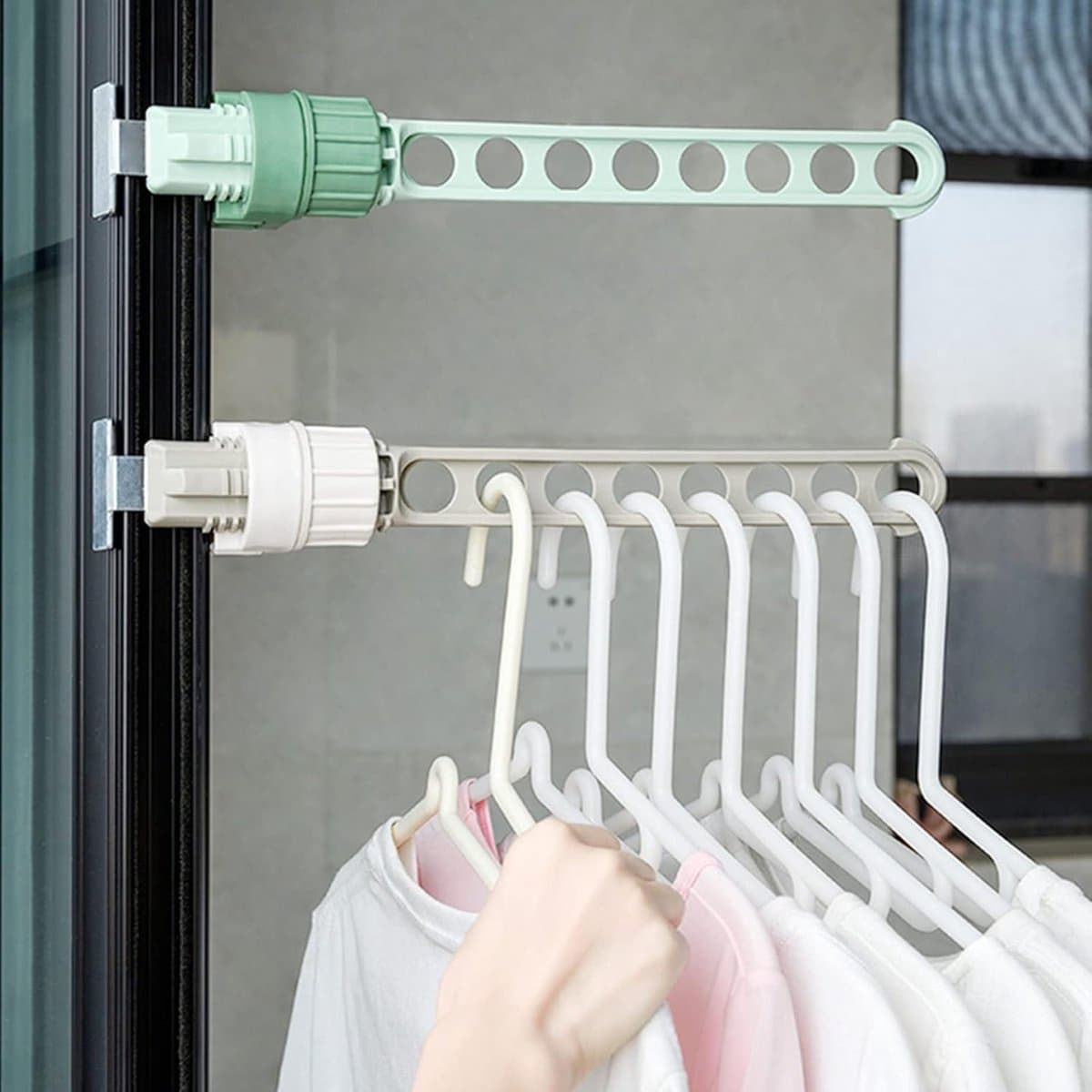 Zalati Kleding Droogrekken 2 stks Draagbare Roterende Clip-on Houder Wandmontage Kleding Bar voor Windows BadkamerTravel Hotel Home - Groen — afbeelding 1