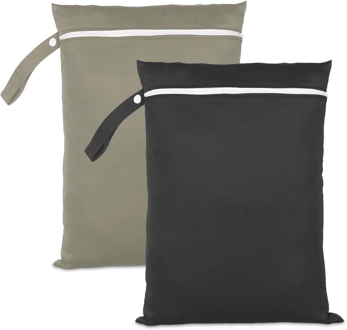 Waszak - Packing Cubes - Waszakjes Met Rits - Packing cubes met compressierits - Waszakje Lingerie - Waterdicht - Ideaal voor badkleding - strandlakens - babyproducten - Set van 2 wet bags - 40 x 30 cm (zwart en groen) — afbeelding 1