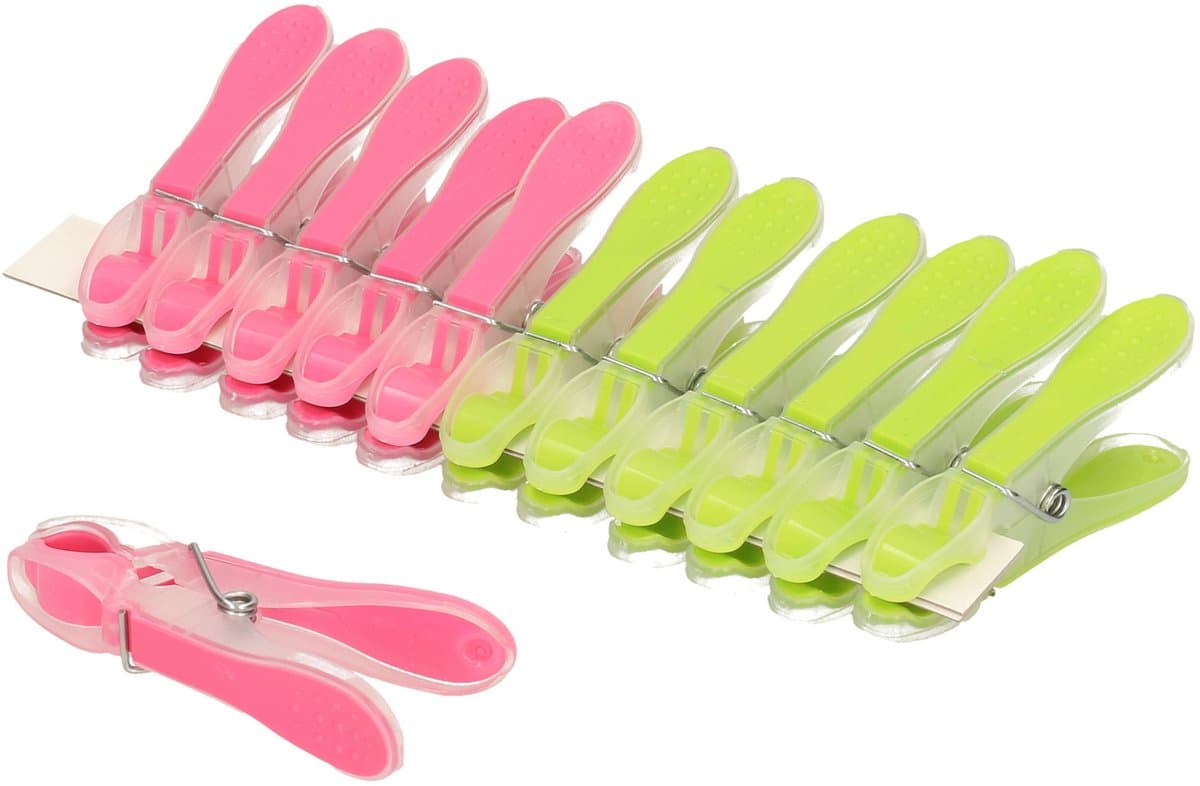 PlasticForte Wasknijpers - 48x - groen/roze - kunststof /metaal - 8 cm - was ophangen — afbeelding 1