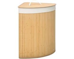 Pugsdrly 55 L wasmand met deksel, handvat, wassorteerder met uitneembare waszak voor badkamer, bamboe, naturel — afbeelding 1