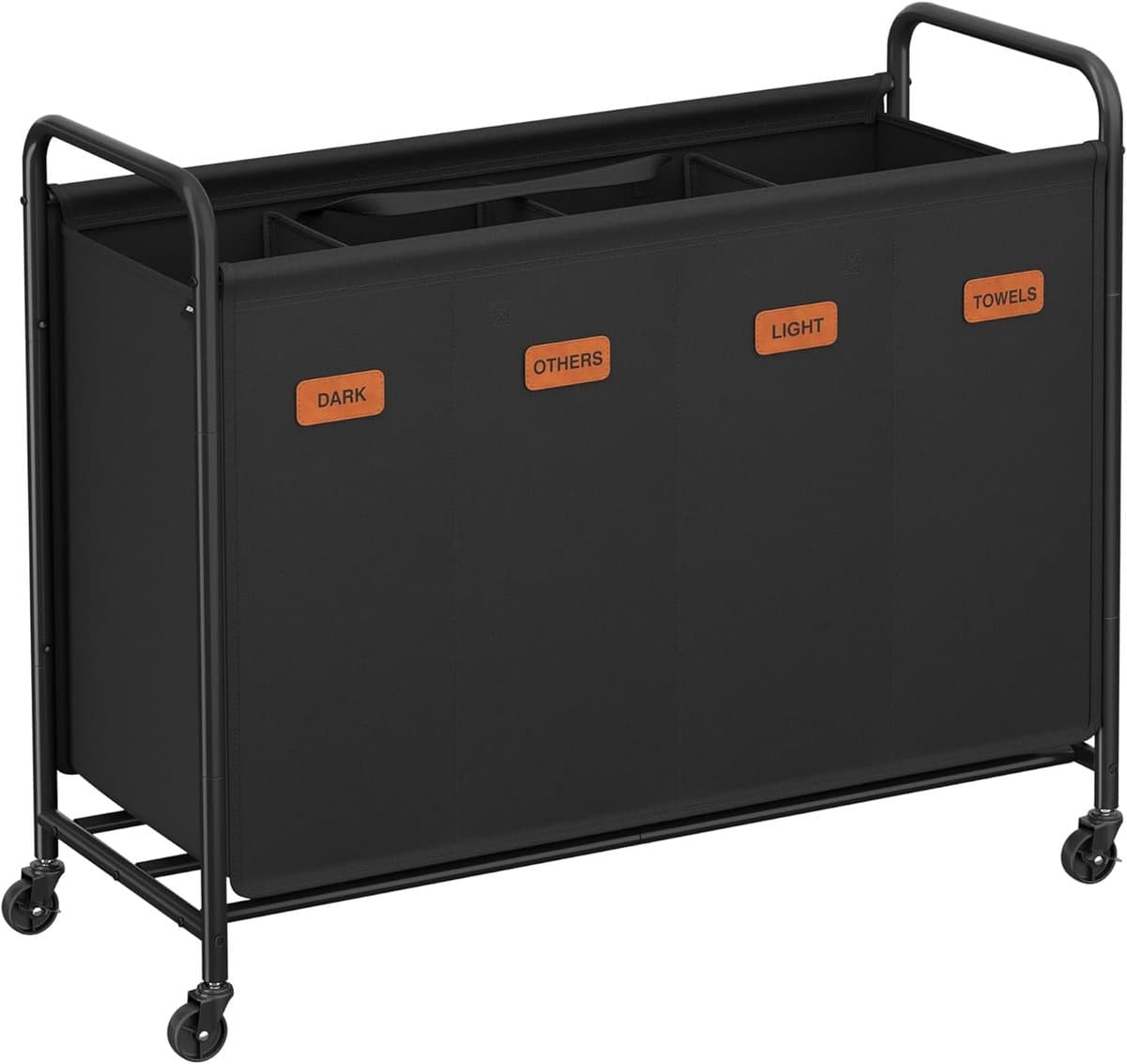 Furnstar Wasmand - Wasmand met wieltjes - 4 vakken - 200L wassorteerder - Beweegbare waswagen - Met 5 etiketten - Voor bijkeuken slaapkamer badkamer - Inktzwart — afbeelding 1
