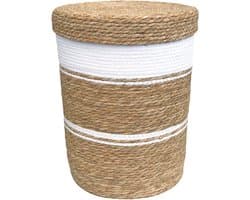 Lavandoux - Wasmand met Deksel - Zeegras - Naturel/Wit - S: Ø30 x H40 cm