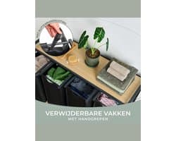 MMM® Wasmand 4 Vakken - Wasbox - Wassorteerder - met Plank in Bamboe-Look - met Metalen Frame in Zwart - Zwart — afbeelding 1