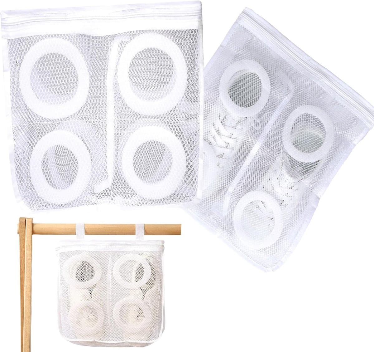 2 stuks - Wasnet Schoenen - 36*30*12cm - Wasnet voor schoenen - Waszak voor schoenen - herbruikbare - honingraat mesh schoenen waszakken - met rits waszak - waszak - opbergzak - voor sneakers, tennisschoenen, pantoffels, bh's, sokken, speelgoed - wit — afbeelding 1