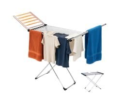 Cheqo® Elektrisch Droogrek - Verwarmd Droogrek - Inklapbaar Wasrek - 12 Meter Droogruimte - 230W Vermogen - Aluminium Materiaal - IPX1 Waterbestendig - Instelbare Temperatuur - 45-55 Graden Celsius - 20 Verwarmde Stangen - Compact Formaat