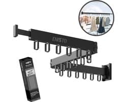 ENISTO® Wanddroogrek - Inklapbaar Wasrek - Droogrek Hangend - Zwart - Met of Zonder Boren - Uittrekbaar - Ruimtebesparend