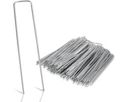 Grondankers 150 Stuks - 15x2.5cm - Roestwerend grondanker gegalvaniseerd staal - Ø2.8mm - Onkruidvlies - voor het bevestigen van worteldoek, tuinvlies, schutting, kunstgras, folies - stabiel U-vormig — afbeelding 1