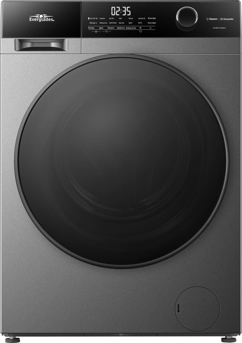 Everglades EVWM101402AG Zuinige Wasmachine - 10KG - A Klasse - Stoomfuncties - Koolborstelloze Motor - Zeer Stil 72dB - Titanium Grijs - 5 Jaar Garantie — afbeelding 1