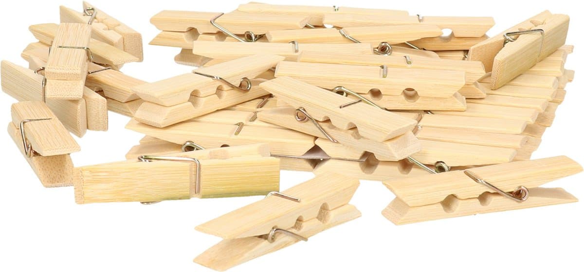 Wasknijpers voor wasgoed ophangen - bamboe hout - 120x stuks - beige - 7 cm — afbeelding 1