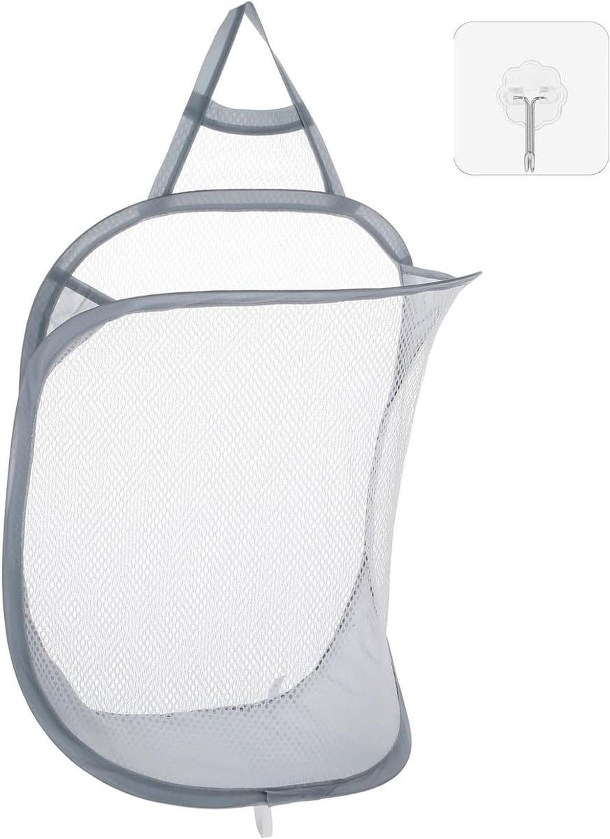 Allecto Plus - Hangende Opvouwbare Wasmand met Zelfklevende Haak - Grijs - Voor Thuis en Reizen — afbeelding 1