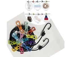 Draagbare kampeer waslijn - Met 12 wasknijpers - Elastische waslijn - Winddichte hanger voor buiten kamperen - Kampeerwaslijn - kampeeraccessoires - Zwart — afbeelding 1