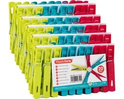 Plasticforte Wasknijpers - 100x stuks - felle kleuren mix - kunststof - 7 cm - Was ophangen