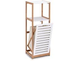 Praktisch staand rek met wasopvangbak - bamboe/MDF - naturel/wit - 1 stuk