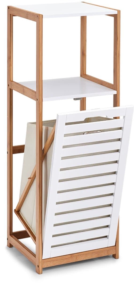 Praktisch staand rek met wasopvangbak - bamboe/MDF - naturel/wit - 1 stuk — afbeelding 1