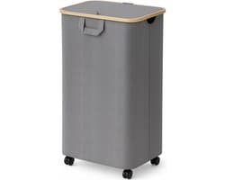 Posity Wasmand op Wielen – 100 Liter – Opvouwbaar – Met Deksel & Handvaten – Wasmand Stof - Bamboe - Laundry Basket - Incl. Waszak - Grijs