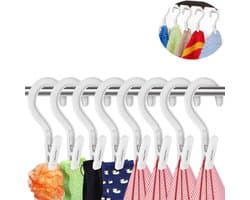 Washaken Clip - Drooghaak voor kleding - Washaken met klemmen - kleerhangers voor sokken - Sterke plastic wasknijpers - Veelzijdig - draagbare antislip plastic hangers clips - voor kleding gordijn badhanddoek hoed lakens jas - 8stuks - wit