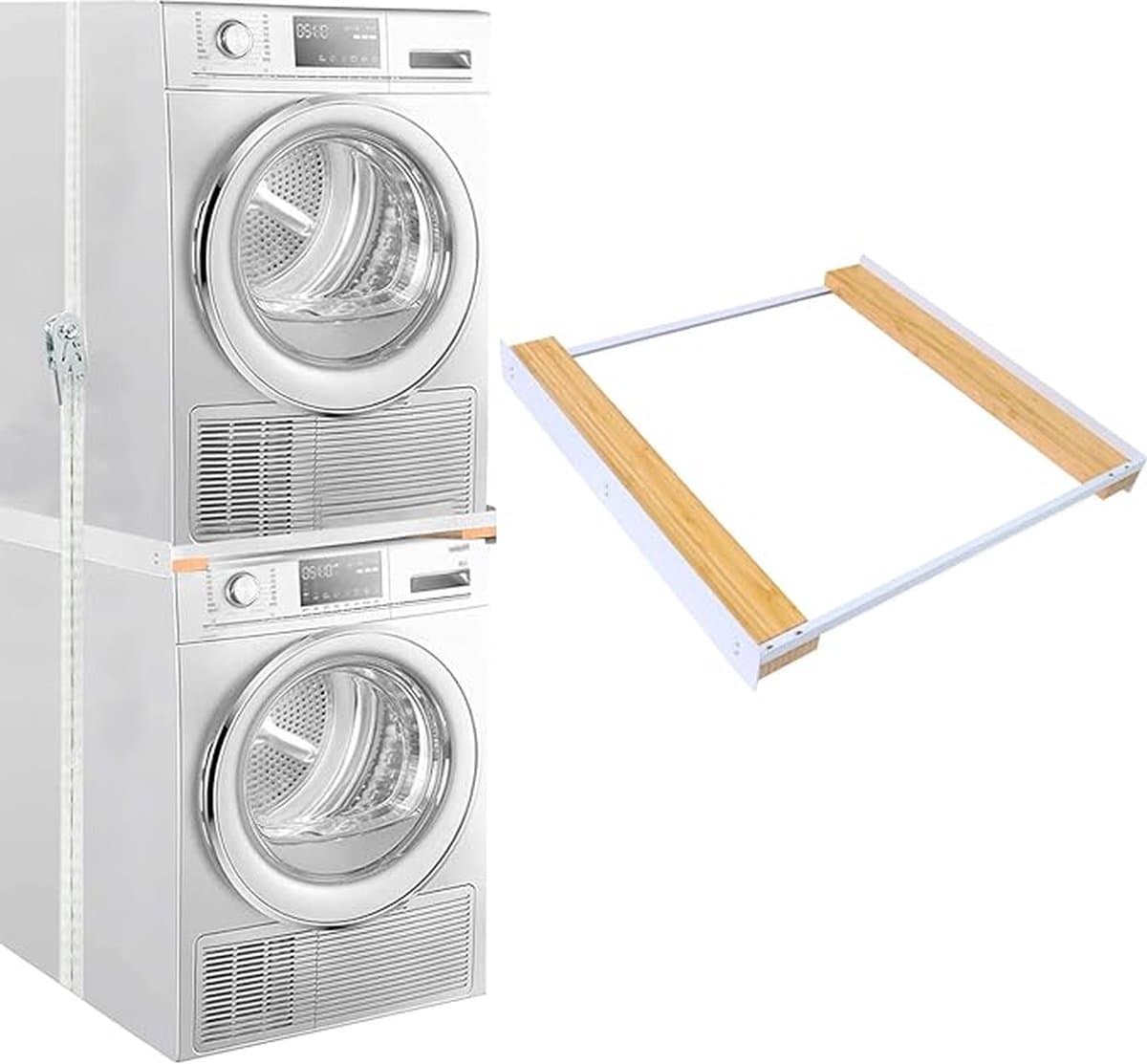 Universeel stapel-/verbindingsframe voor wasmachine en wasdroger, wasmachine accessoires/droger accessoires, tussenframe wasmachine en droger met ratelkabel, breedte — afbeelding 1