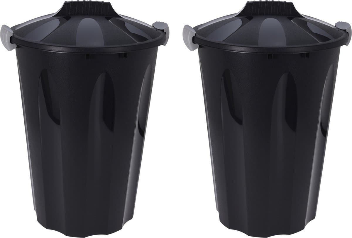 Storage Solutions wasmanden met deksel 2x stuks - 40L - zwart - kunststof — afbeelding 1