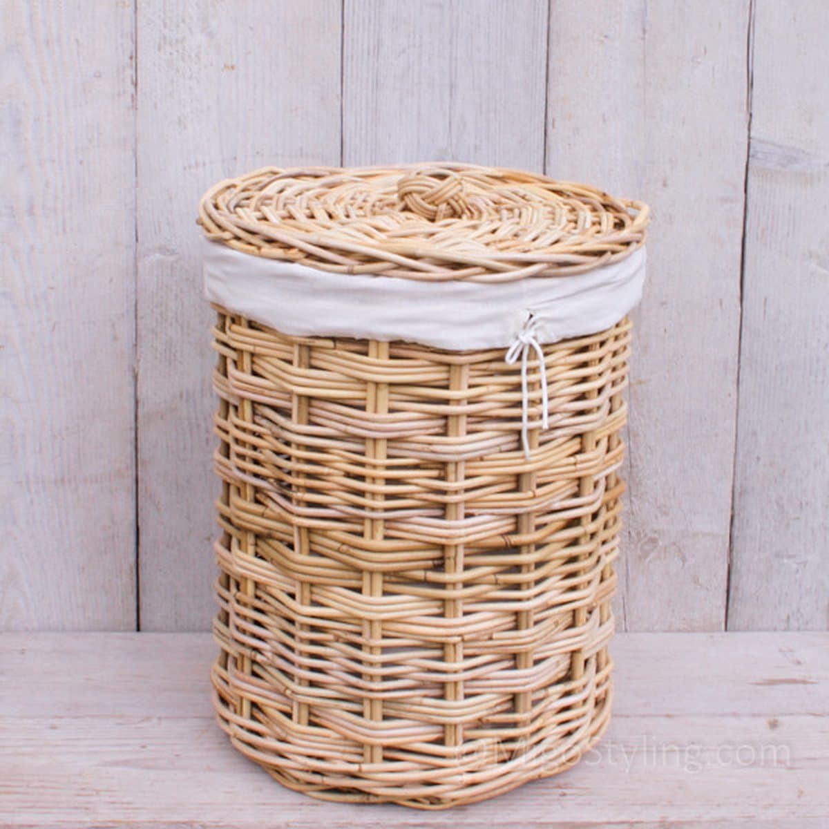 Migo Styling - Wasmand rond - Met binnenzak - Met deksel - Riet - Rotan - Naturel - Dia36xH50 cm — afbeelding 1