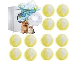 12-pack - Huisdierhaarverwijderaar - Wasmachinebeschermer - Pluizenballen - Herbruikbaar - Voorkomt dat kleding in de knoop raakt - Zacht voor stoffen - Nylon - Voor het verwijderen van huisdierhaar - Geel - 3,5 cm
