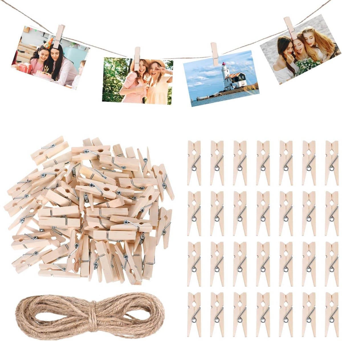 Set van 150 Mini Kledingknijpers van Hout 3.5 cm voor Foto's, Kaarten en Creatieve Projecten, Ideaal voor Foto Muur en Ambachten — afbeelding 1