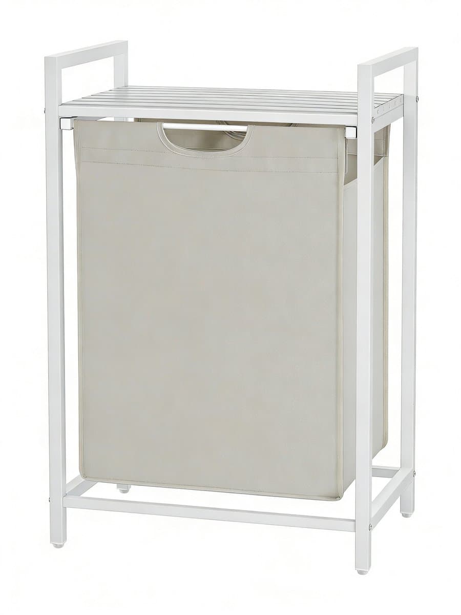 Wasmand, 50 x 33 x 72cm, Wit, vuilewasmand, met opbergrek en uitschuifbare afneembare waszak, stevig en duurzaam metalen frame, grote capaciteit van 65 liter, geschikt voor wasruimte, slaapkamer en badkamer — afbeelding 1