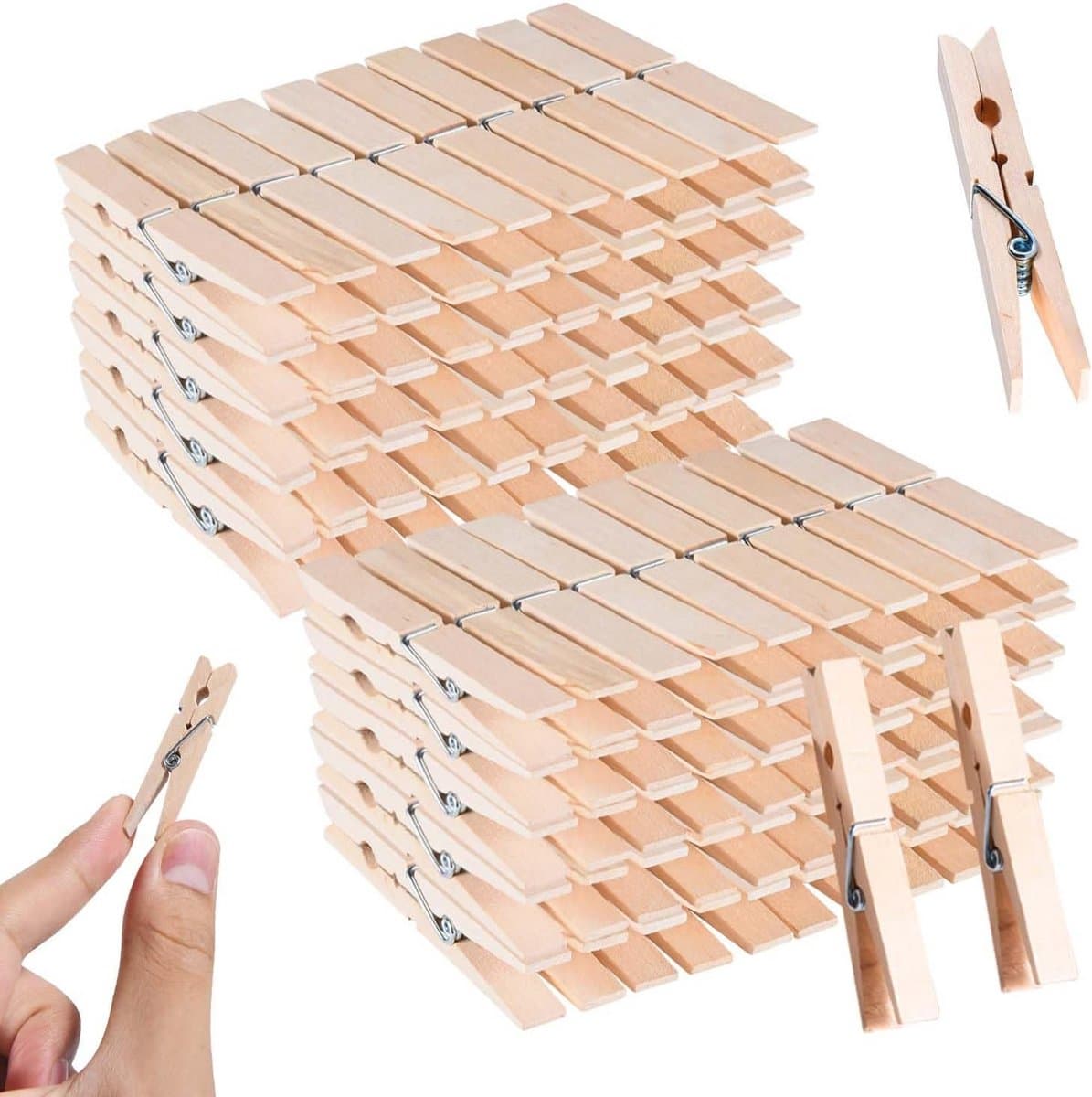 100 Houten Wasknijpers Clips 4,8 cm - Stevige Kledinghangers voor Waslijn en Knutselen — afbeelding 1