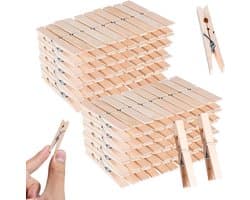 100 Houten Wasknijpers Clips 4,8 cm - Stevige Kledinghangers voor Waslijn en Knutselen