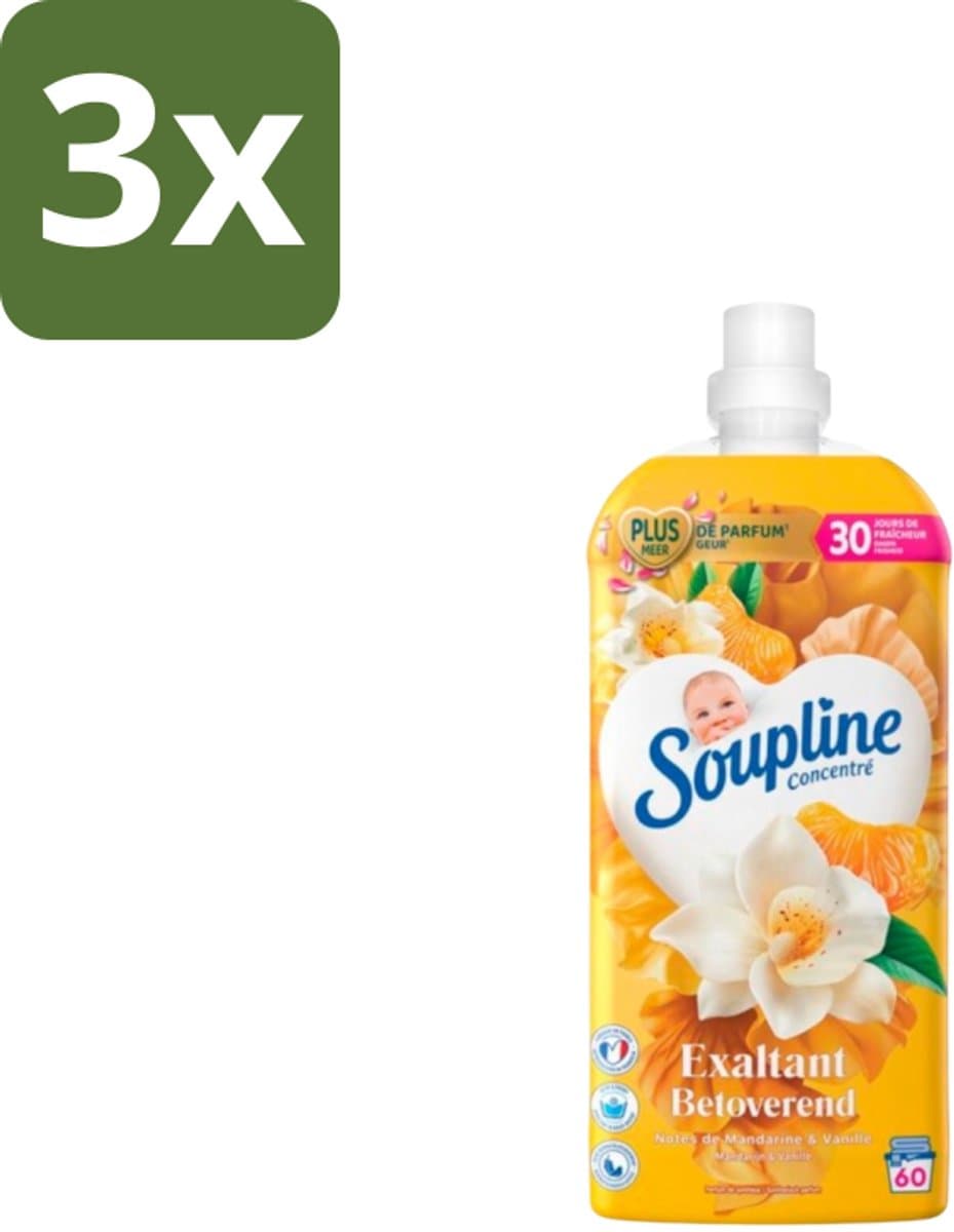 3 x Soupline – Wasverzachter – Betoverend Mandarijn & Vanille – 1,28 L - Wasverzachter - Wasverzachter Mandarijn En Vanille - Wasverzachter Betoverend - Wasverzachter Voor Kleding - Wasverzachter Voor Was — afbeelding 1