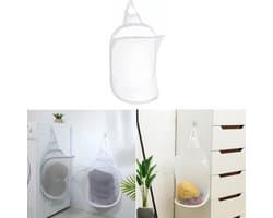 1 stuks – Opvouwbare wasmand voor aan de muur – Hangende wasmand – Wasmand van gaas voor aan de muur – Ademend – Met handvat – Wit – 30*40*18 cm – Geschikt voor kleding en speelgoed – Geschikt voor badkamers, campings en hotels — afbeelding 1