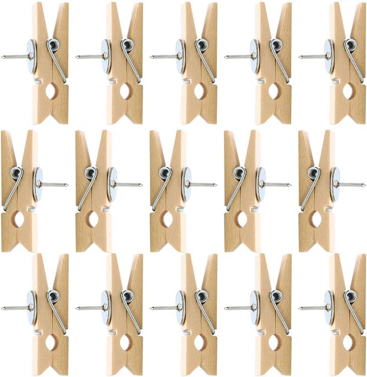 50x Houten Duwspelden met Clips - Ideaal voor Kurkbord, Fotowand en Prikbord — afbeelding 1