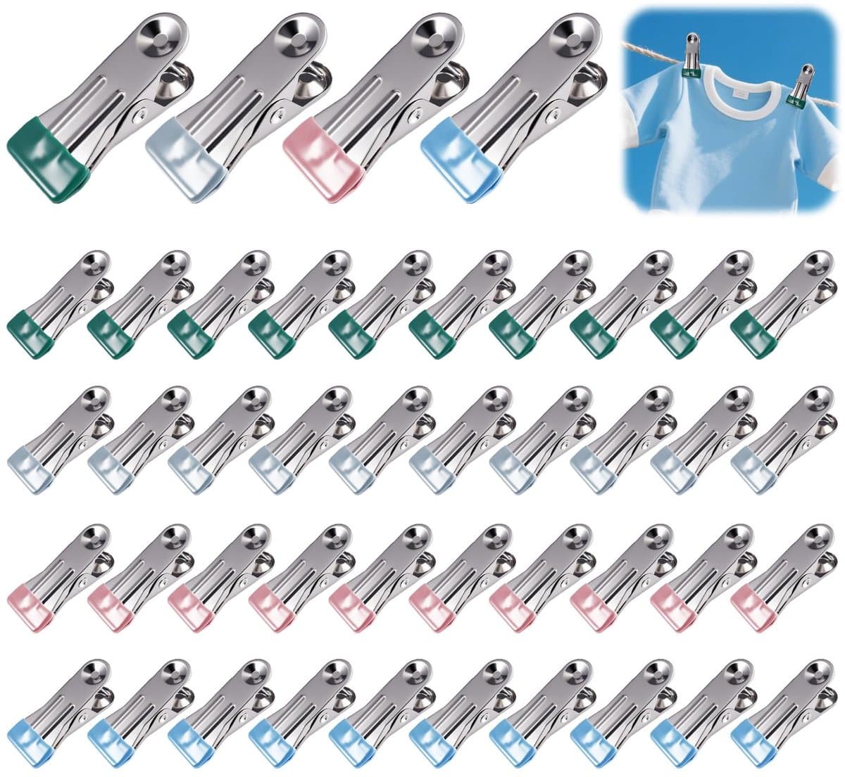 Unyqoos® Set van 40 kleurrijke roestvrijstalen wasknijpers met sterke grip en antislip — afbeelding 1