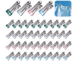 Unyqoos® Set van 40 kleurrijke roestvrijstalen wasknijpers met sterke grip en antislip