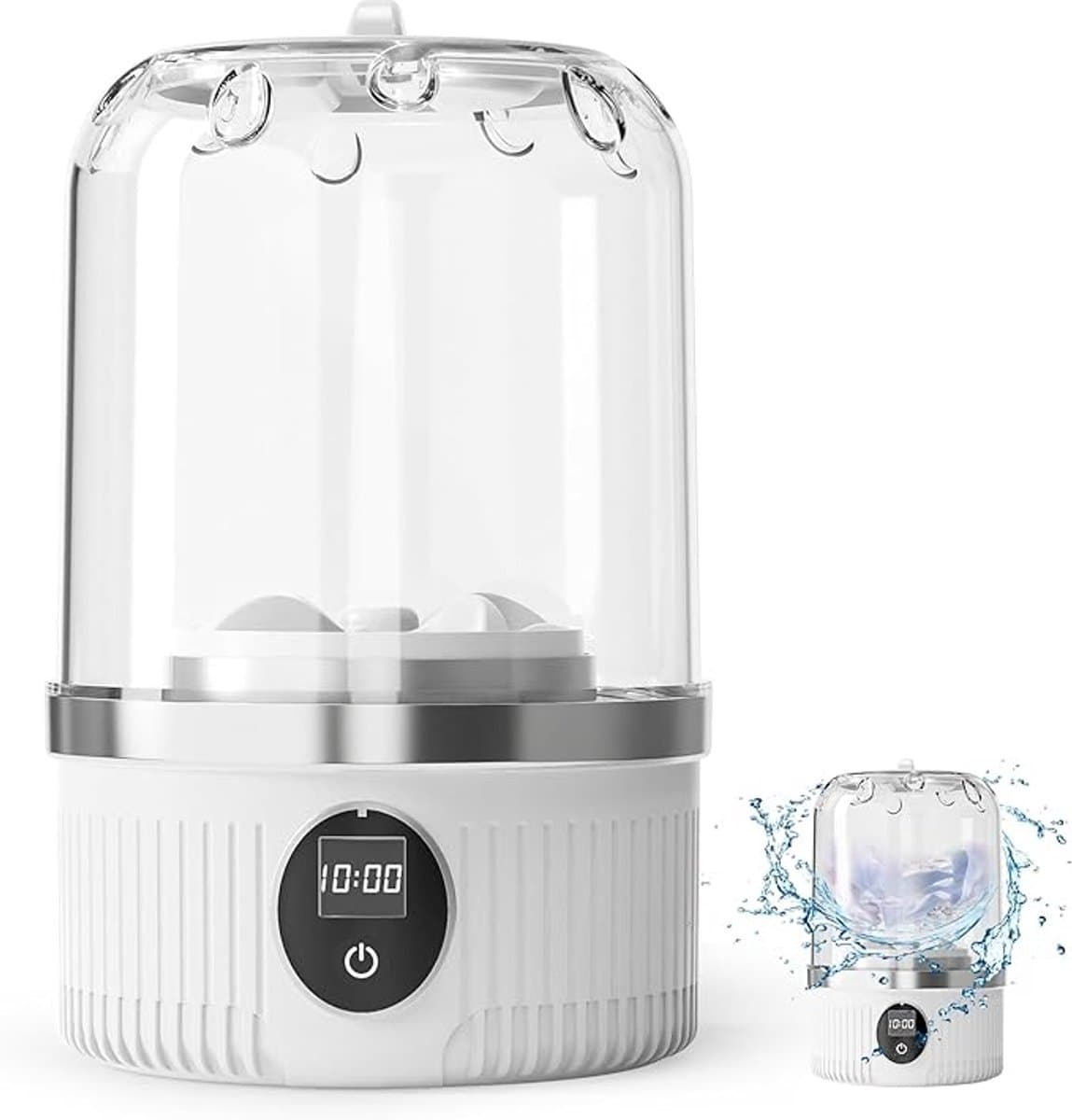 Draagbare wasmachine met mini-wasbakjes voor lingerie, LED-display, 1 liter inhoud, IP67 waterdicht, wast voorzichtig sokken, bikini's en poppenkleding; perfect voor op reis, in appartementen, op de camping en in studentenkamers. — afbeelding 1