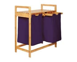 Lumaland Wasmand van bamboe - met 2 uitschuifbare waszakken - 60 L - Purper