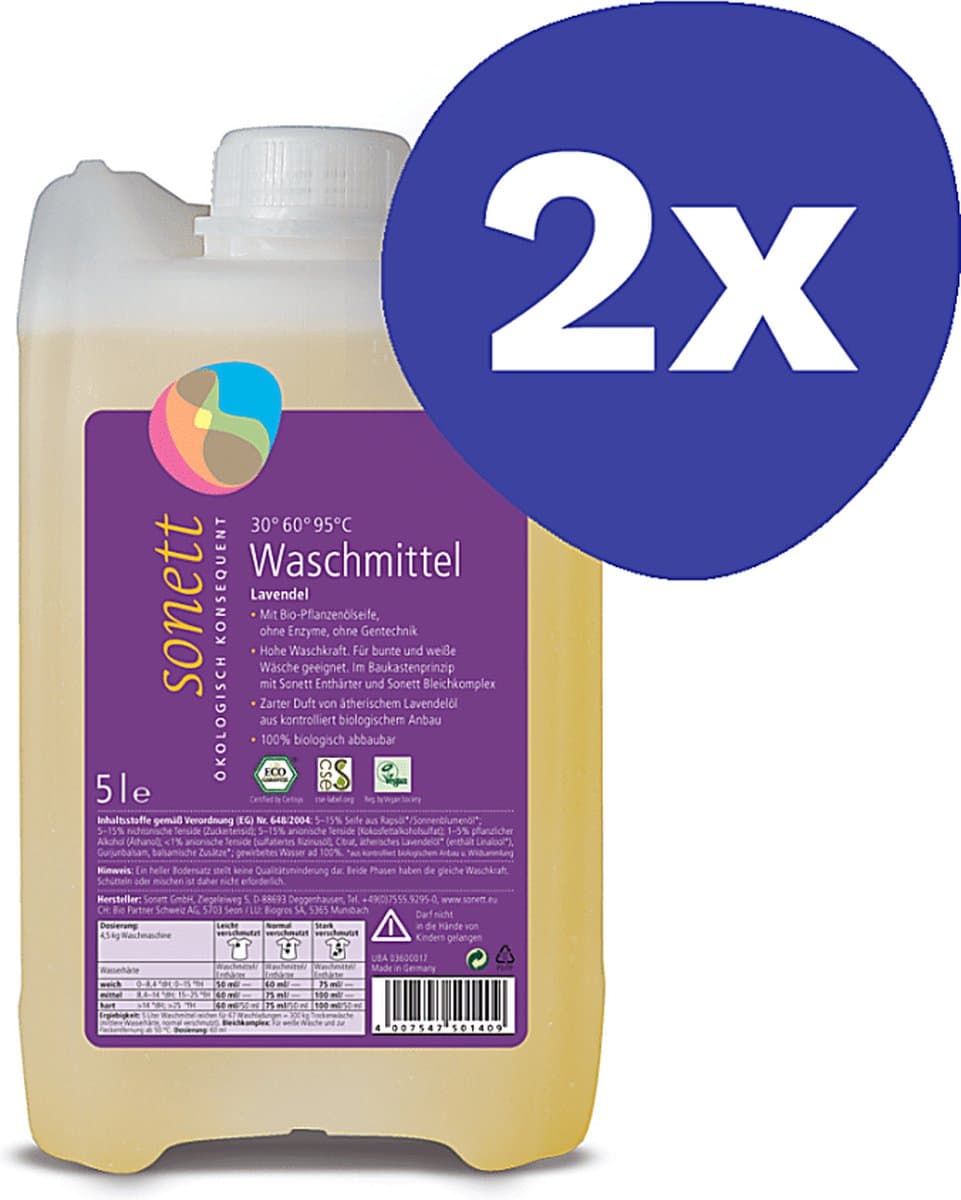 Sonett Vloeibaar Wasmiddel Lavendel (2x 5L) — afbeelding 1