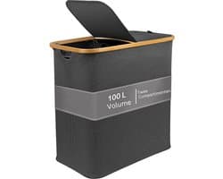 Luxe Wassorteerder - Wasmand 2 Vakken - Wasmand met Deksel - Wasmanden - Grijs