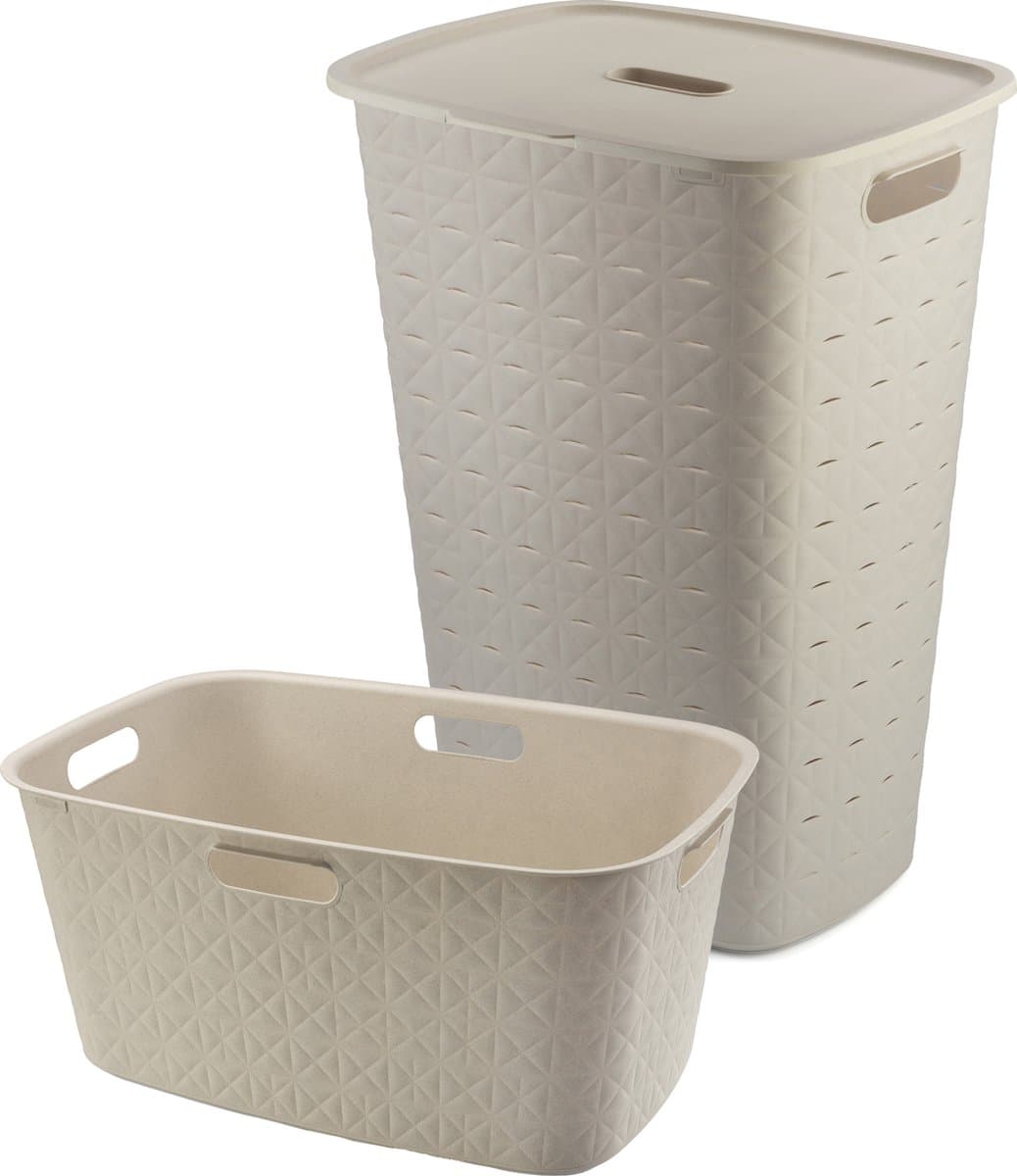 Curver Softex Wasmand met Deksel 56L + Wasmand 45L - Beige — afbeelding 1