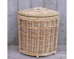 Hoekwasmand - Met deksel - 40x40xH65 - Riet - Rotan - Naturel
