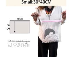 Waszak Wasmachine - 40 x 30 cm - 2 stuks - Wasnet Reizen - Laundry Bag - Waszak met Rits - Wit met Roze Rits