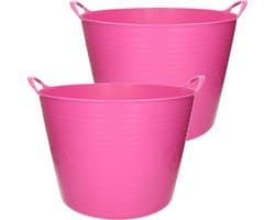 Flexibele kuip - 2x stuks - 40 liter - roze - kunststof - D45 cm - emmer - wasmand
